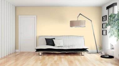 Modern parlak iç. 3D render