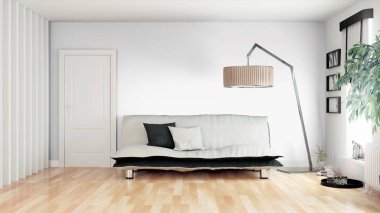 Modern parlak iç. 3D render