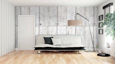 Modern parlak iç. 3D render