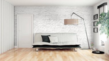 Modern parlak iç. 3D render