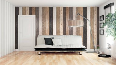 Modern parlak iç. 3D render