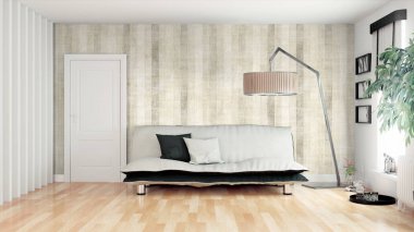 Modern parlak iç. 3D render