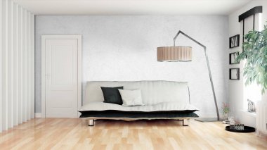 Modern parlak iç. 3D render