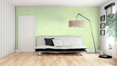 Modern parlak iç. 3D render