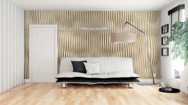 Modern parlak iç. 3D render