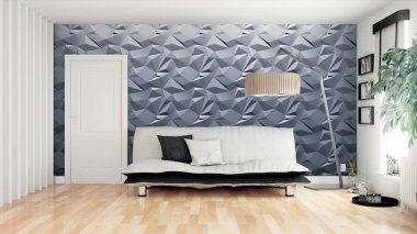 Modern parlak iç. 3D render