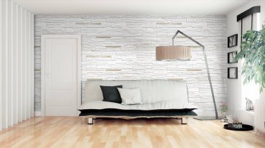 Modern parlak iç. 3D render