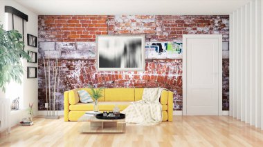 Modern parlak iç. 3D render