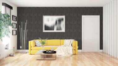 Modern parlak iç. 3D render