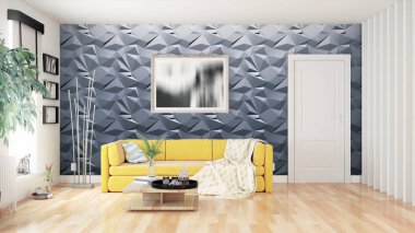 Modern parlak iç. 3D render