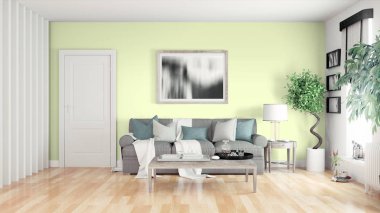 Modern parlak iç. 3D render