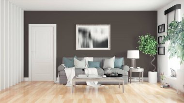 Modern parlak iç. 3D render