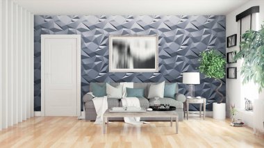 Modern parlak iç. 3D render