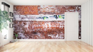 Modern parlak iç. 3D render