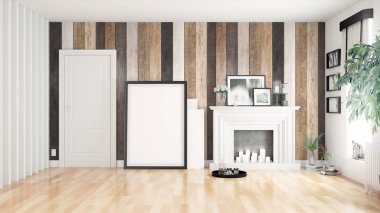 Modern parlak iç. 3D render