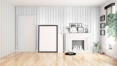 Modern parlak iç. 3D render