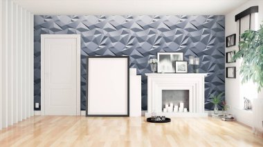 Modern parlak iç. 3D render