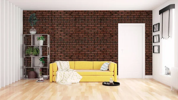 Modern parlak iç. 3D render