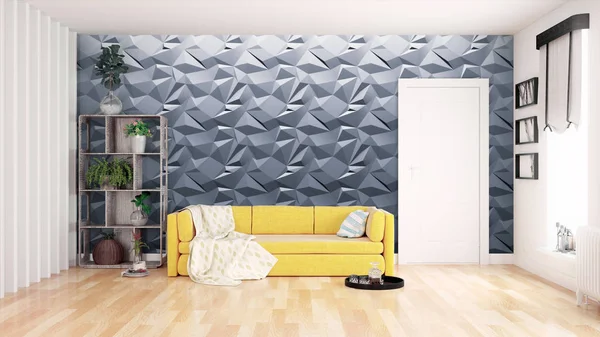 Modern parlak iç. 3D render