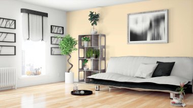 Modern parlak iç. 3D render