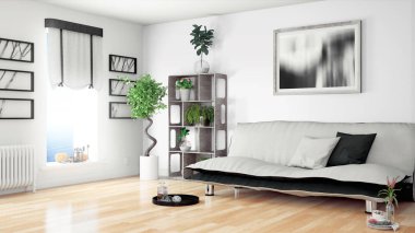 Modern parlak iç. 3D render