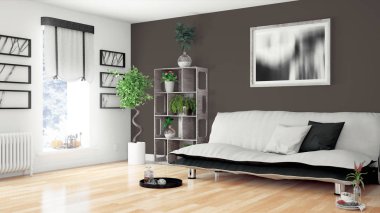 Modern parlak iç. 3D render