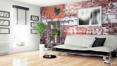 Modern parlak iç. 3D render