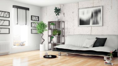 Modern parlak iç. 3D render