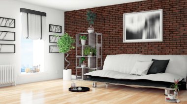 Modern parlak iç. 3D render