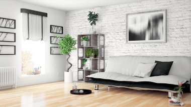 Modern parlak iç. 3D render