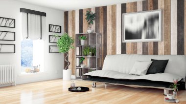 Modern parlak iç. 3D render