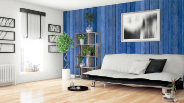 Modern parlak iç. 3D render