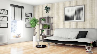 Modern parlak iç. 3D render