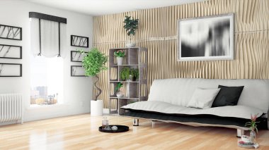 Modern parlak iç. 3D render