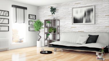 Modern parlak iç. 3D render