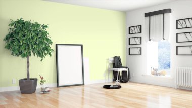 Modern parlak iç. 3D render