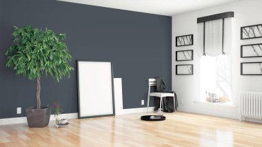 Modern parlak iç. 3D render