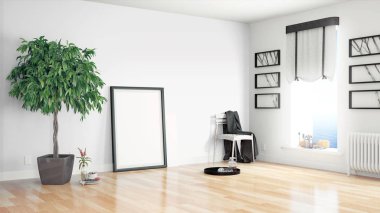 Modern parlak iç. 3D render