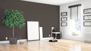 Modern parlak iç. 3D render