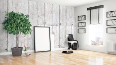 Modern parlak iç. 3D render