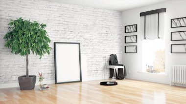 Modern parlak iç. 3D render