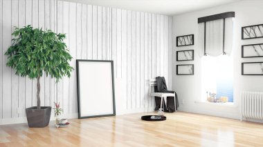 Modern parlak iç. 3D render