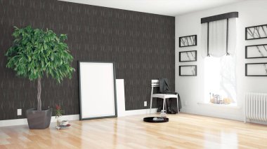 Modern parlak iç. 3D render