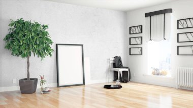 Modern parlak iç. 3D render