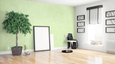 Modern parlak iç. 3D render