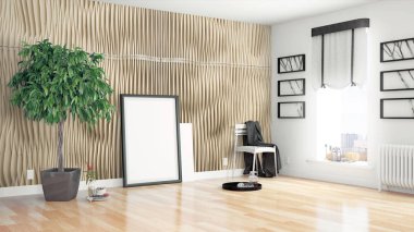 Modern parlak iç. 3D render