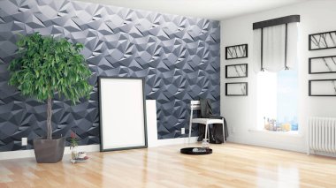 Modern parlak iç. 3D render