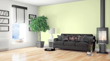 Modern parlak iç. 3D render