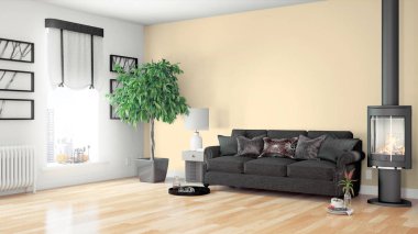 Modern parlak iç. 3D render