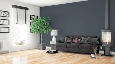 Modern parlak iç. 3D render